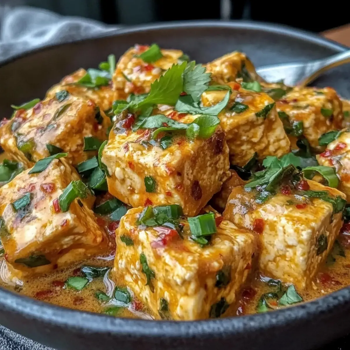 Creamy Spicy Tofu in Coconut Sauce Easy Quick Vegan Dinner Recipe