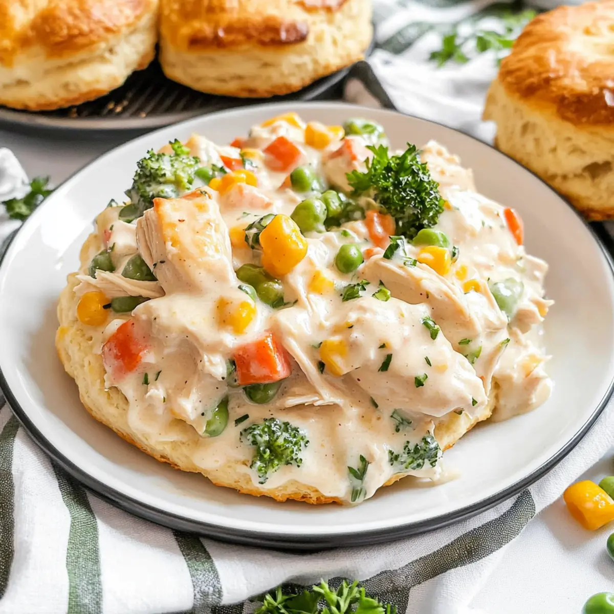 Cheesy Chicken Pot Pie Over Biscuits