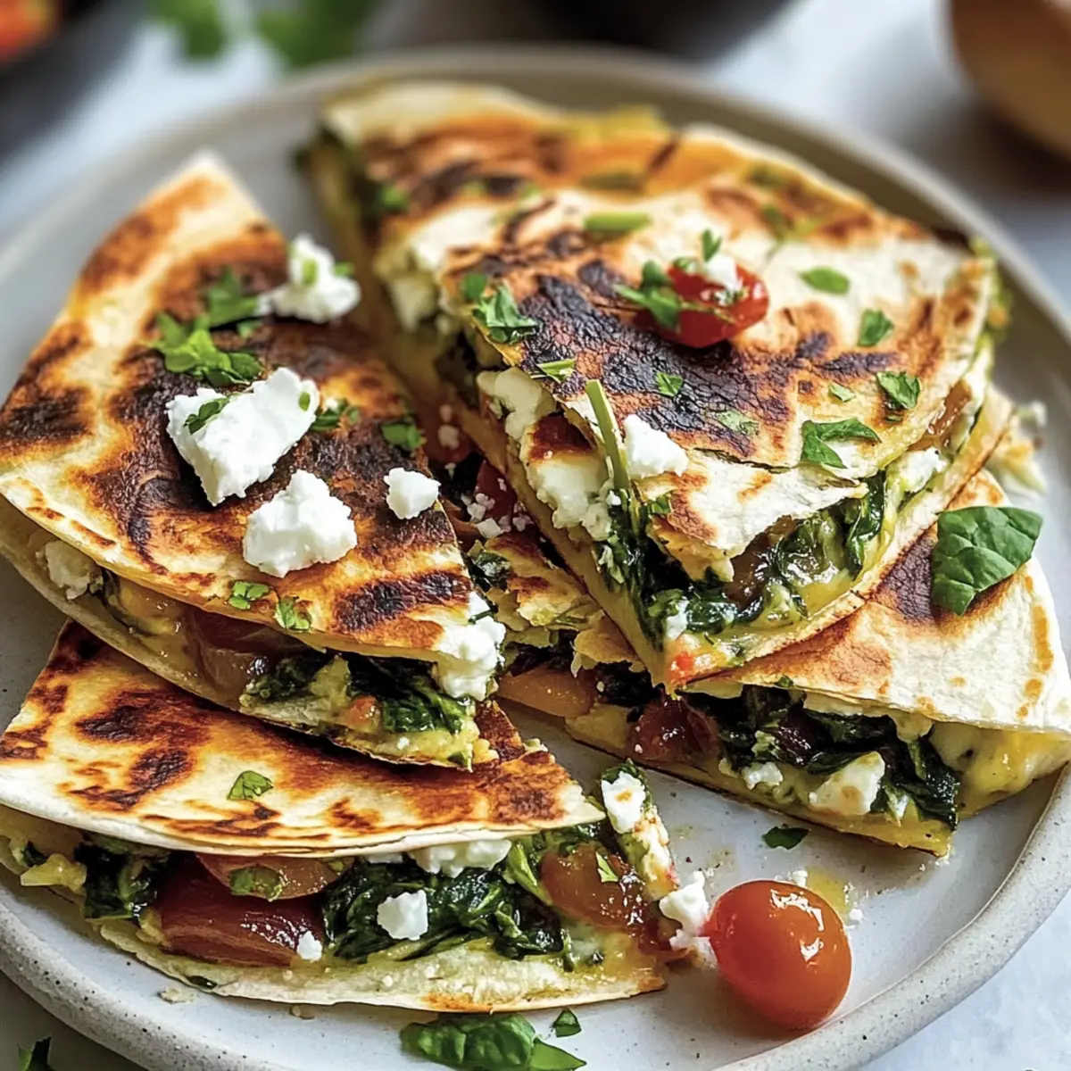 Mediterranean Quesadillas with Spinach, Feta, Mozzarella, and Red Onion