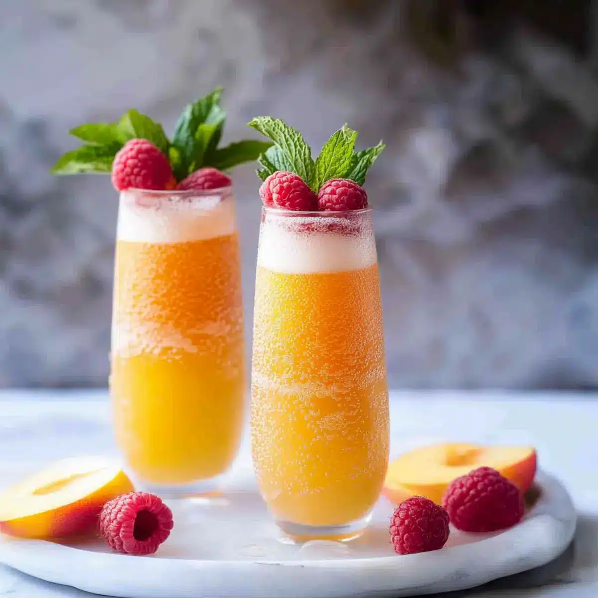 Non Alcoholic Peach Bellini Mocktail