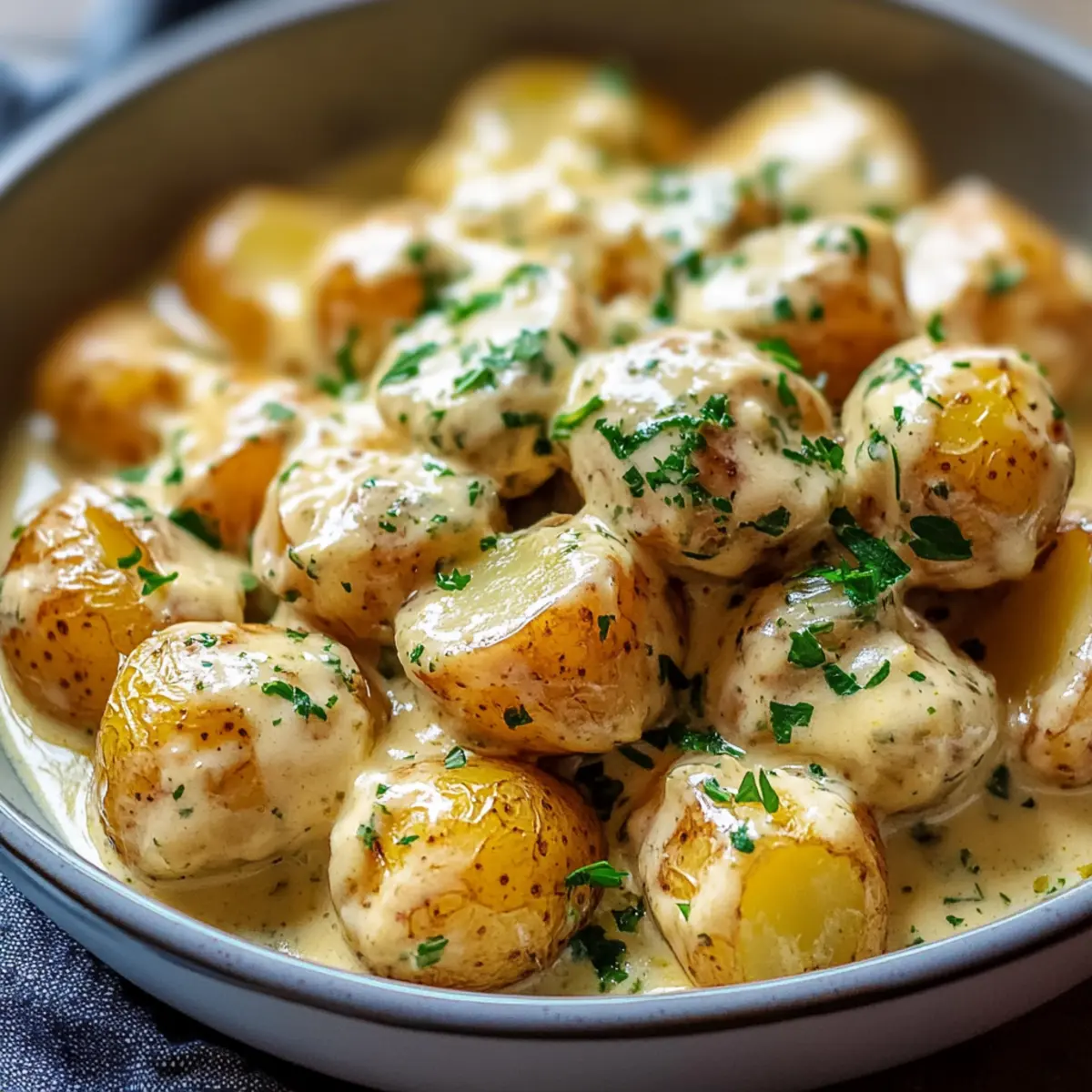 Creamy Garlic Sauce Baby Potatoes