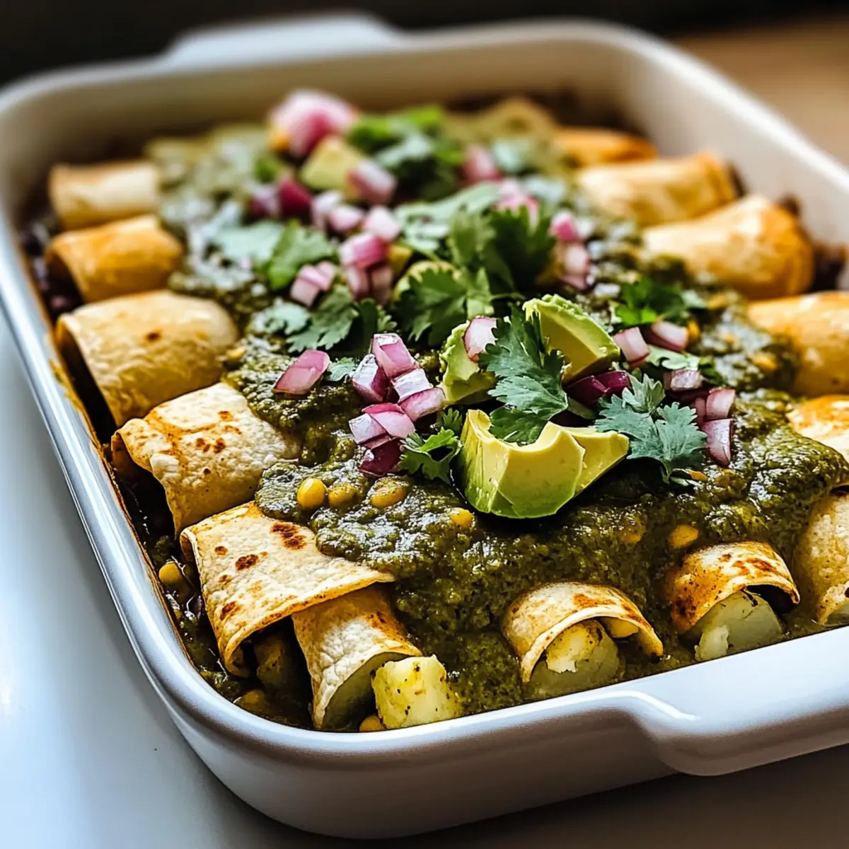 Comforting Potato Green Chili Enchiladas