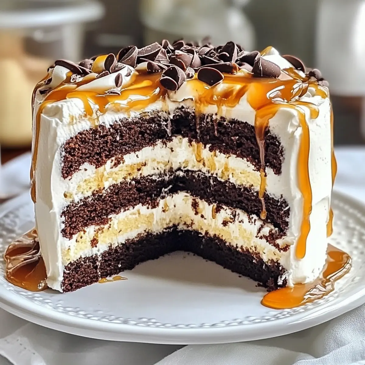 Caramel Drizzled Chocolate Espresso Layer Cake Delight