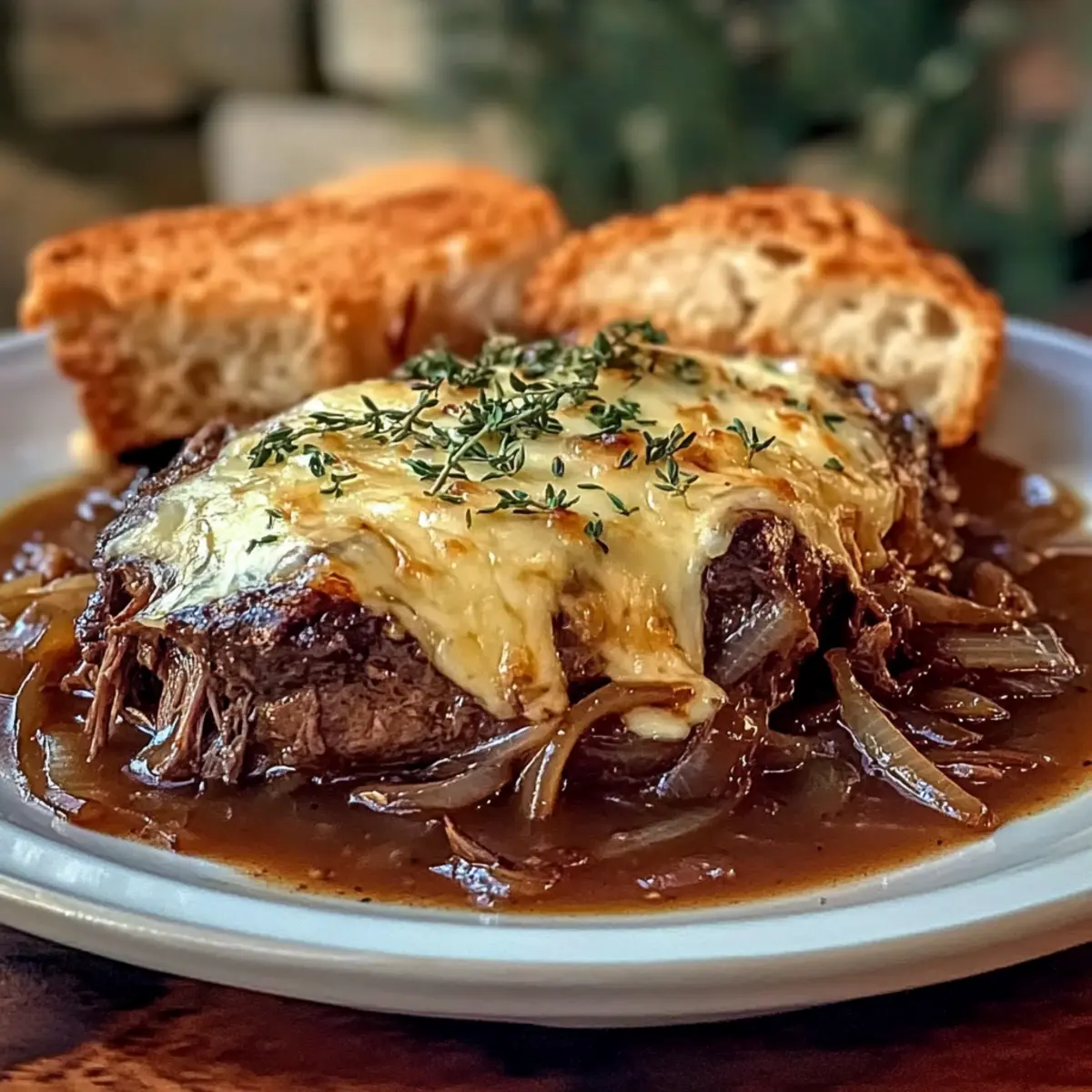 French Onion Pot Roast with Melted Cheese