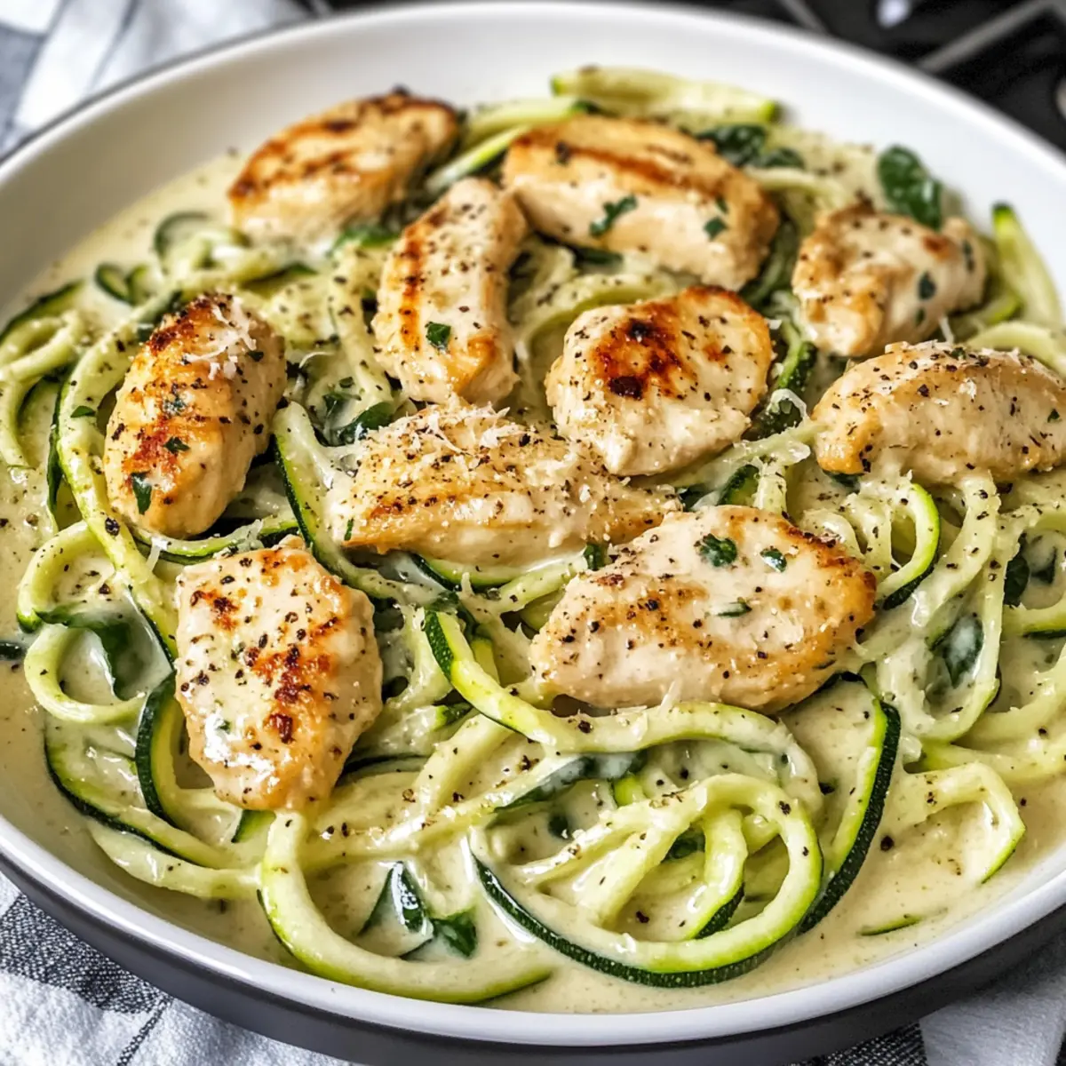Protein & Veggie Packed Zucchini Noodle Chicken Alfredo