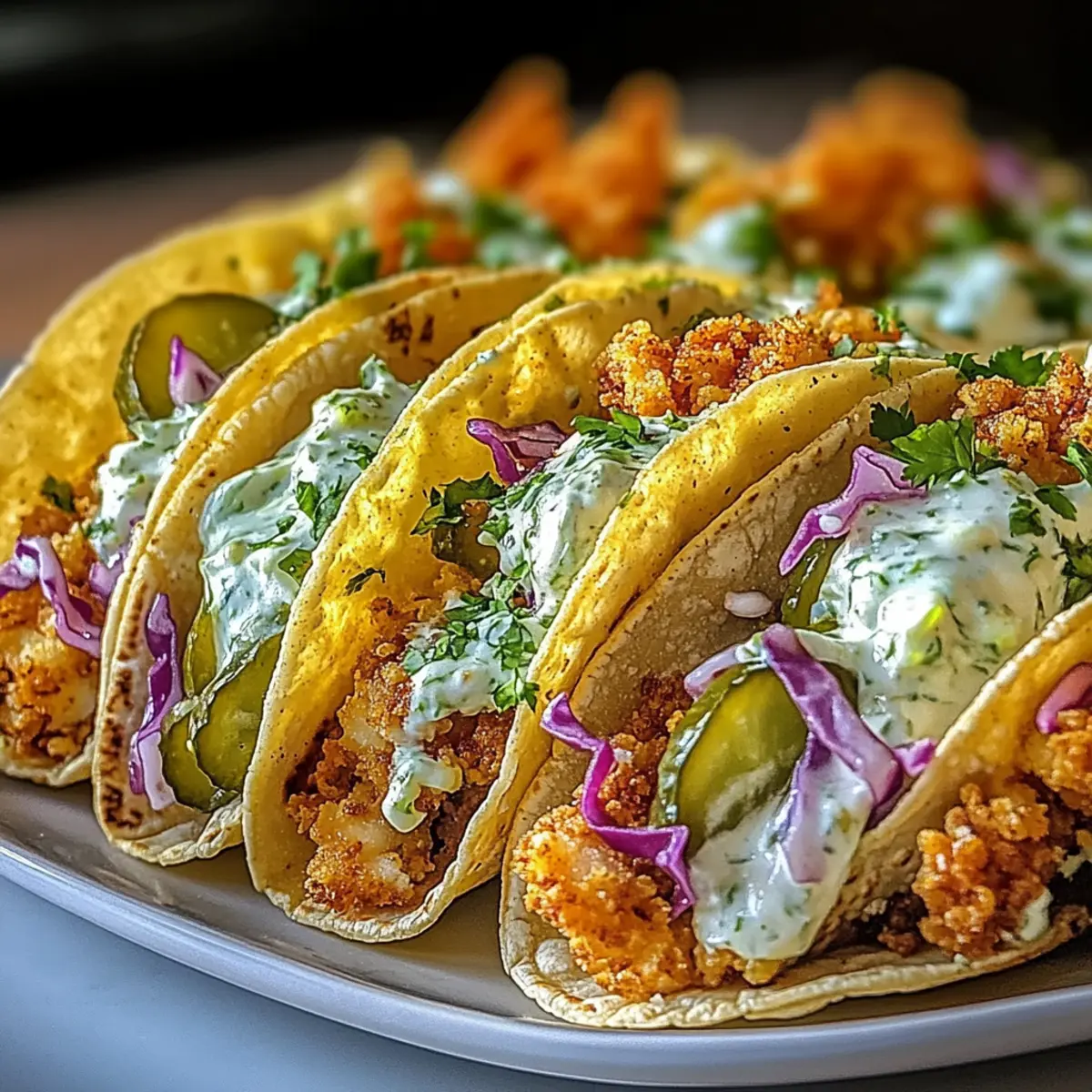 Dill Pickle Ranch Smash Chicken Tacos with Crispy Cheese