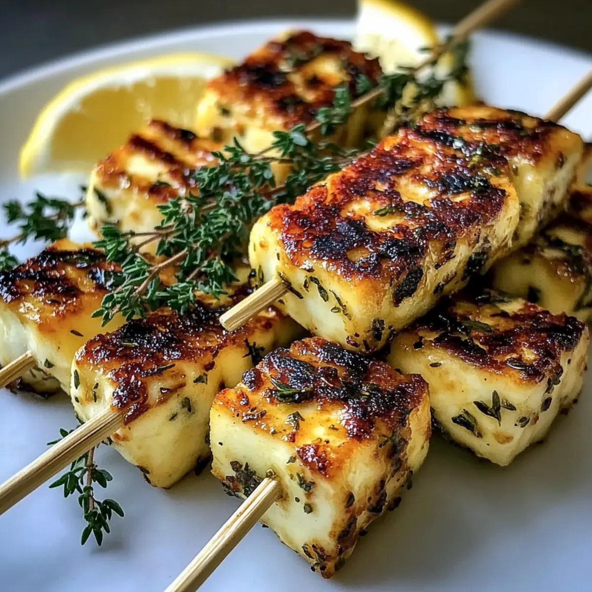 Grilled Halloumi Skewers with Lemon Thyme