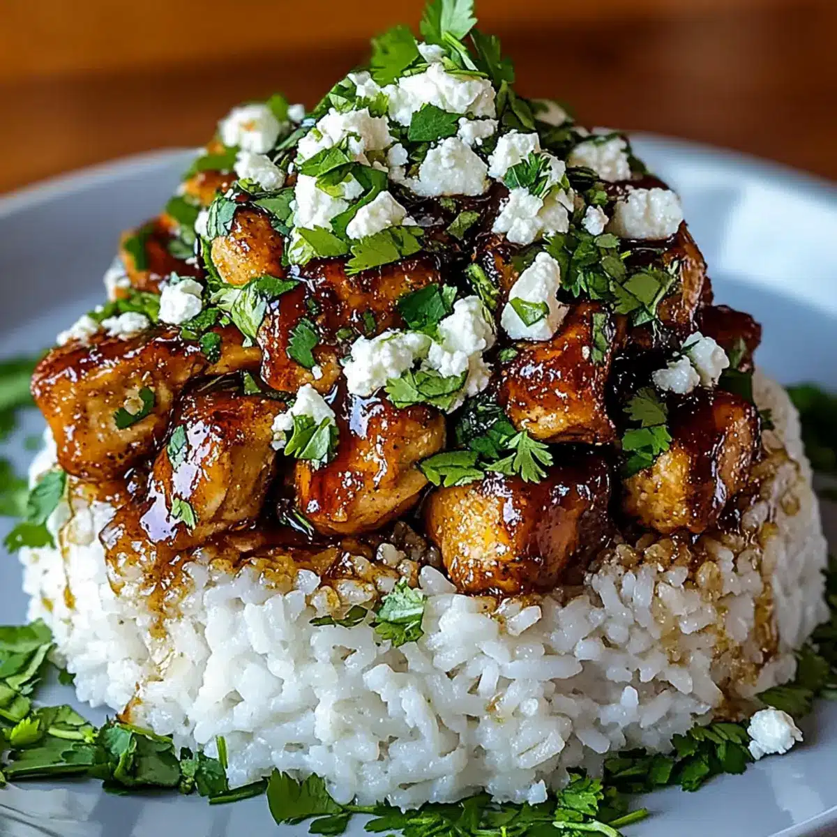 Honey Lime Chicken Rice Stack with Feta Crumble & Herbs