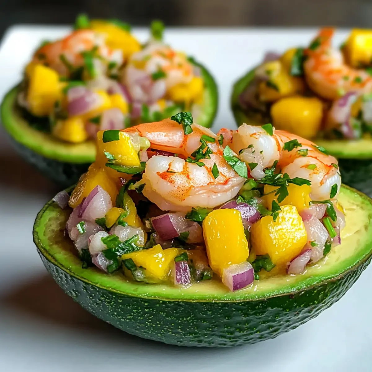 Mango Shrimp Ceviche in Avocado Cups