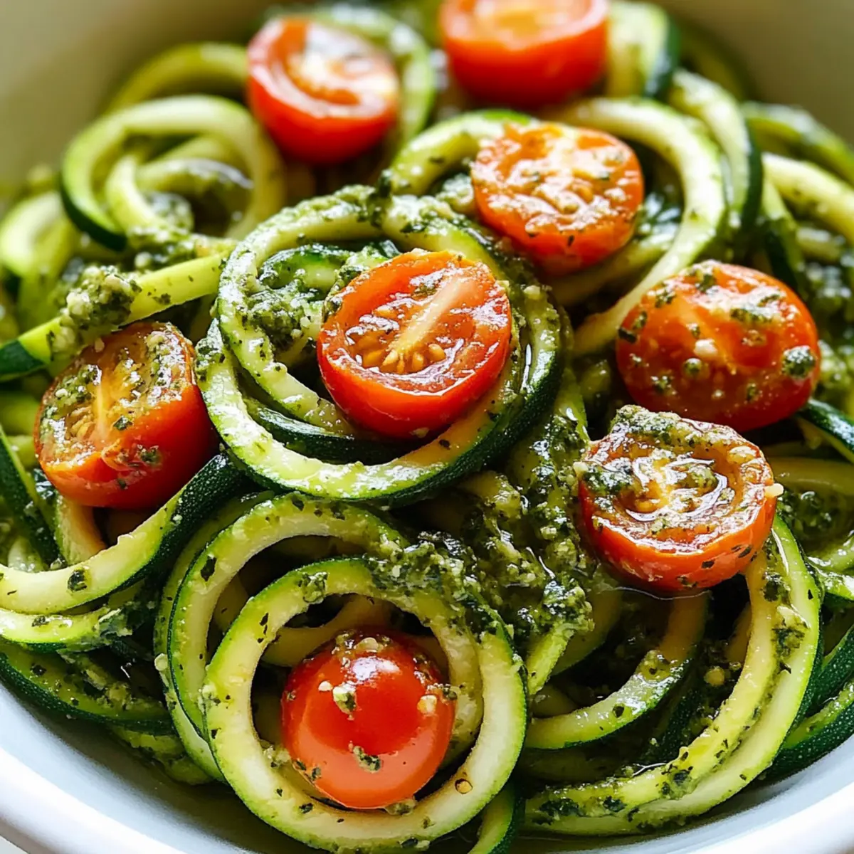 Zucchini Noodles with Pesto & Burst Cherry Tomatoes