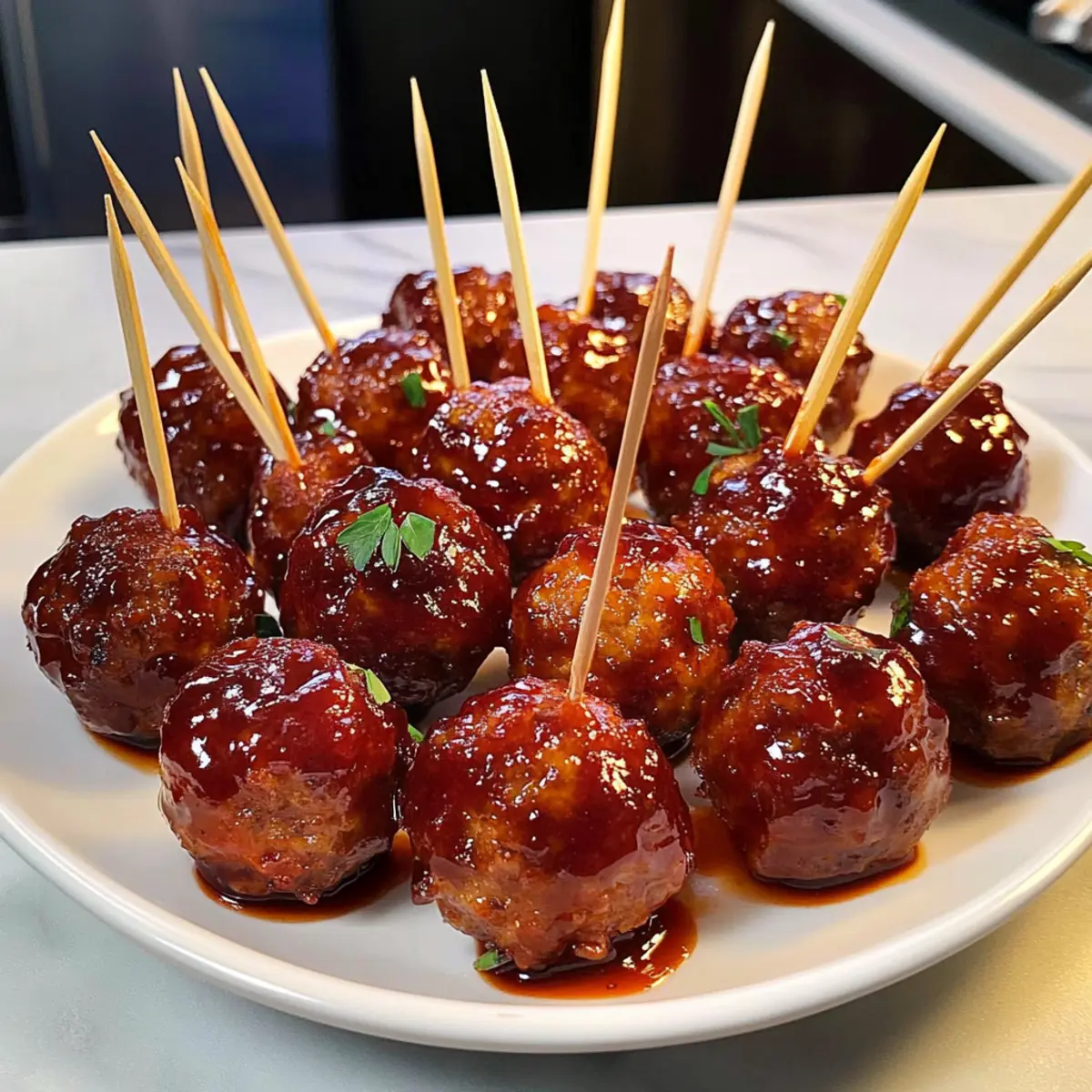 Cranberry BBQ Meatballs on Toothpicks
