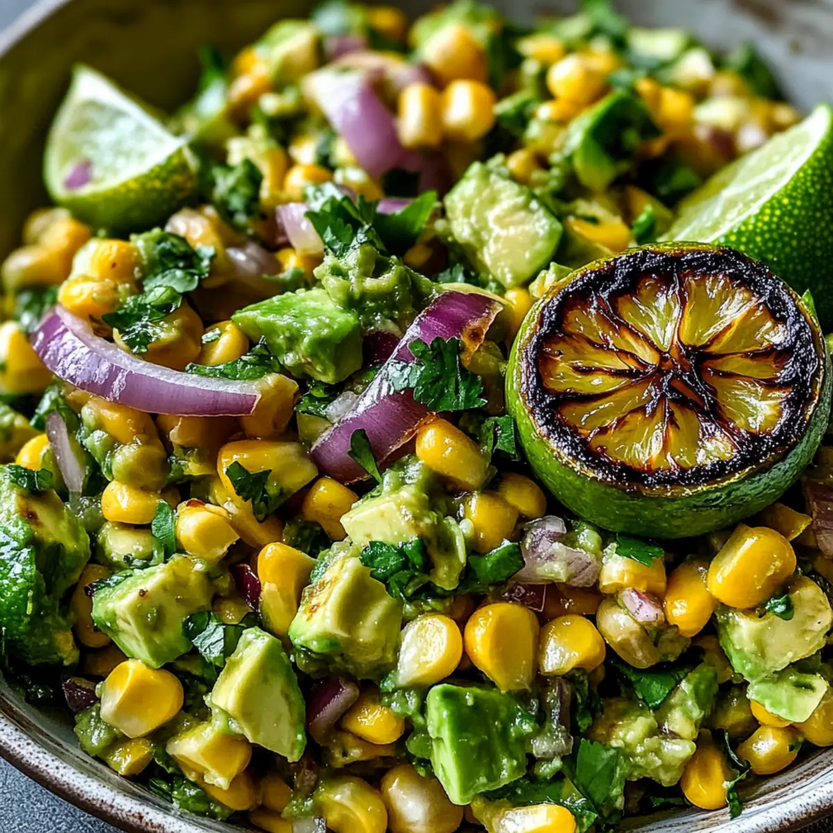 Avocado Corn Salsa with Charred Lime