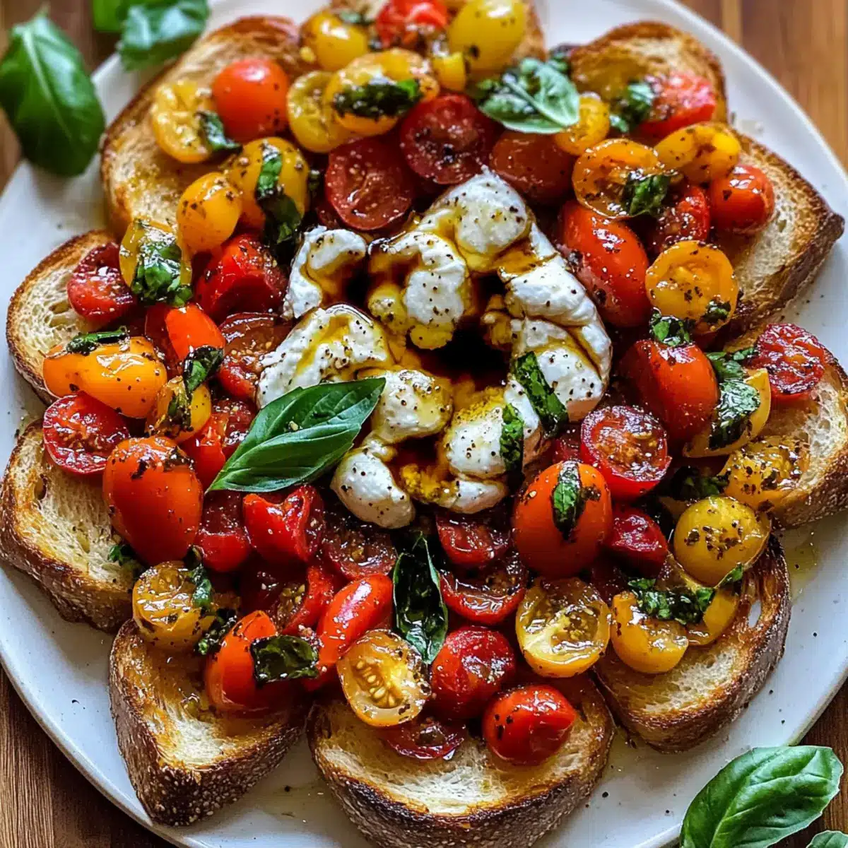 Tomato Bruschetta Board with Burrata and Basil